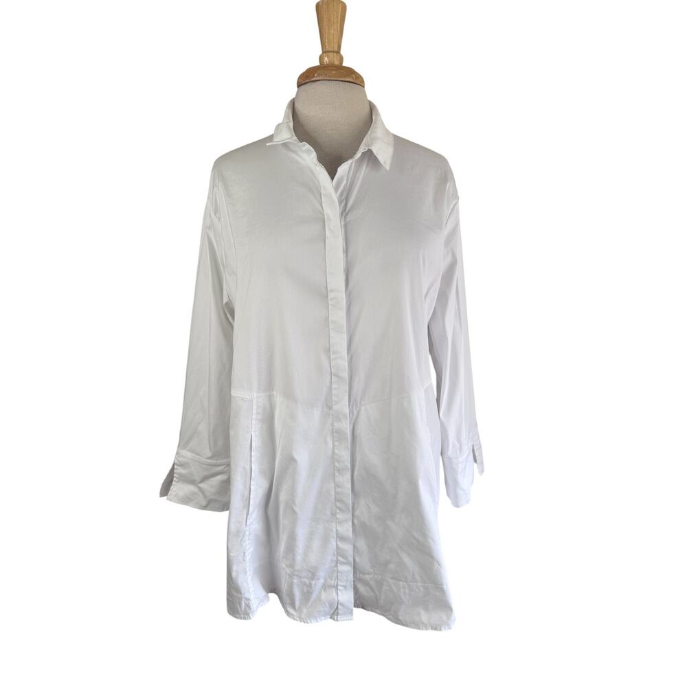 HABITAT CLOTHES TO LIVE IN Button Up Shirt in White Size XL Women Cotton Stretch